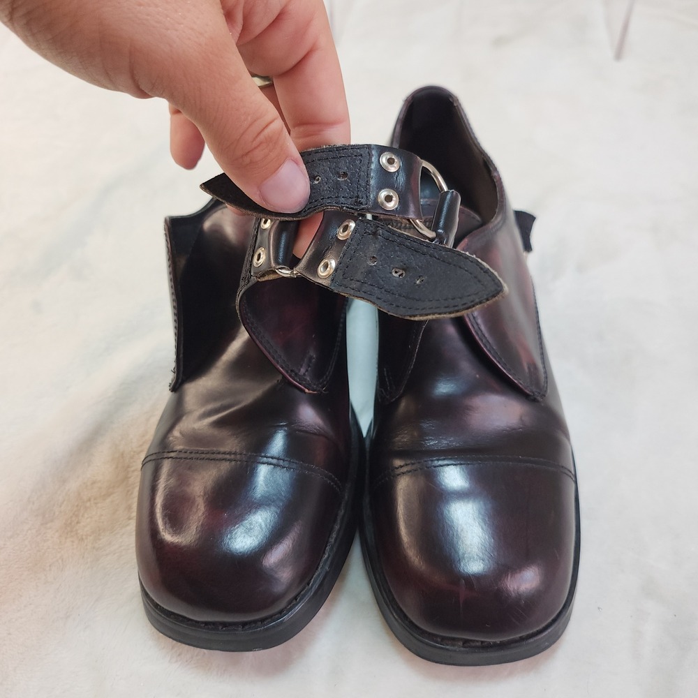 Vintage 90s Oxblood Leather Monk Strap Loafers Womens 8.5 Chunky Cyber Goth - Picture 5 of 13